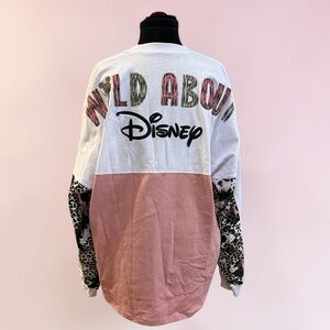 Disney Spirit Jersey Leopard Sleeve Pullover - White & Dusty Pink NWT XL